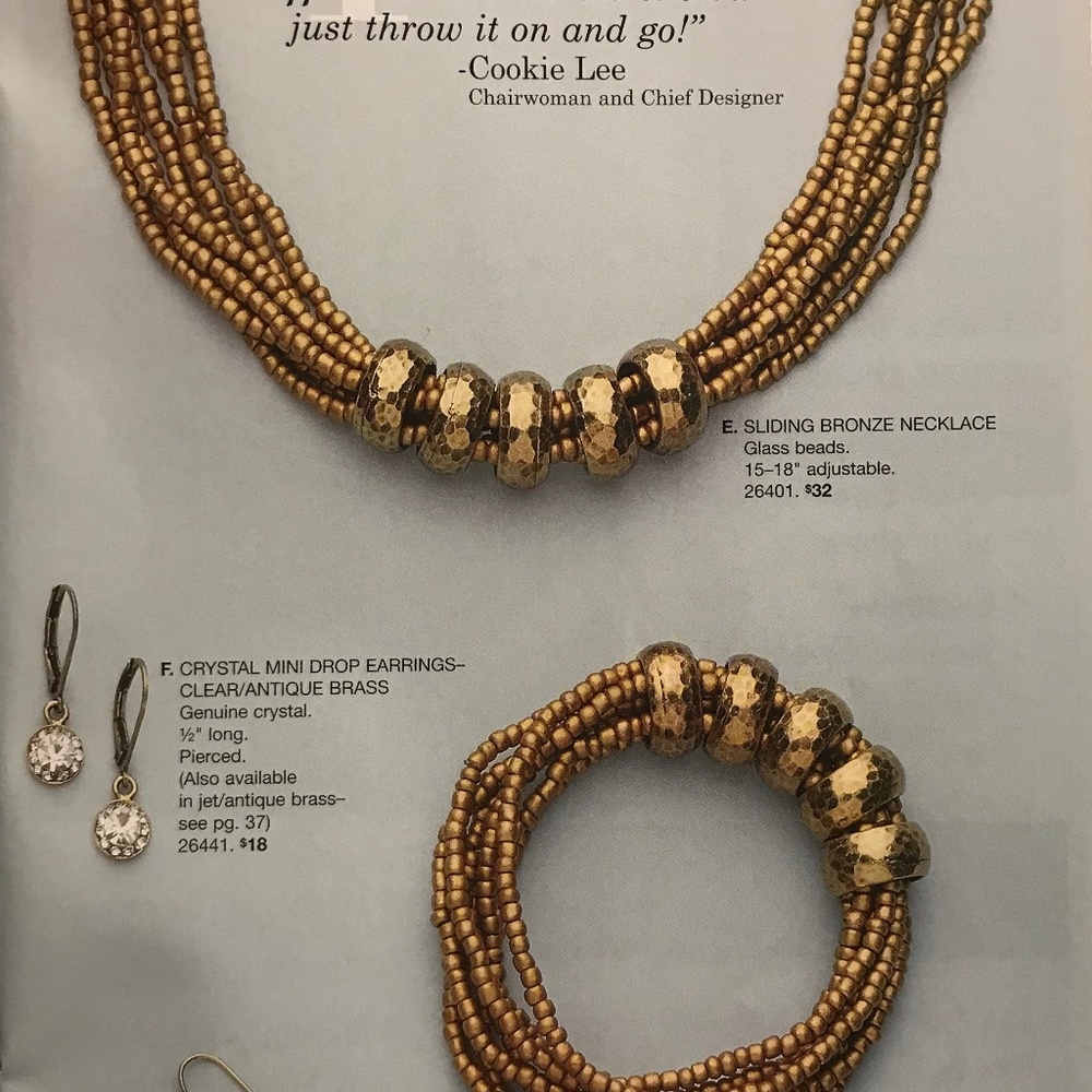 Sliding  Bronze Necklace, Bracelet, and Earrings